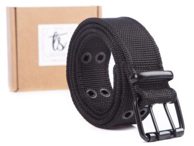 Czarny podwójny dwurzędowy pasek męski do spodni parciany ARNOLD