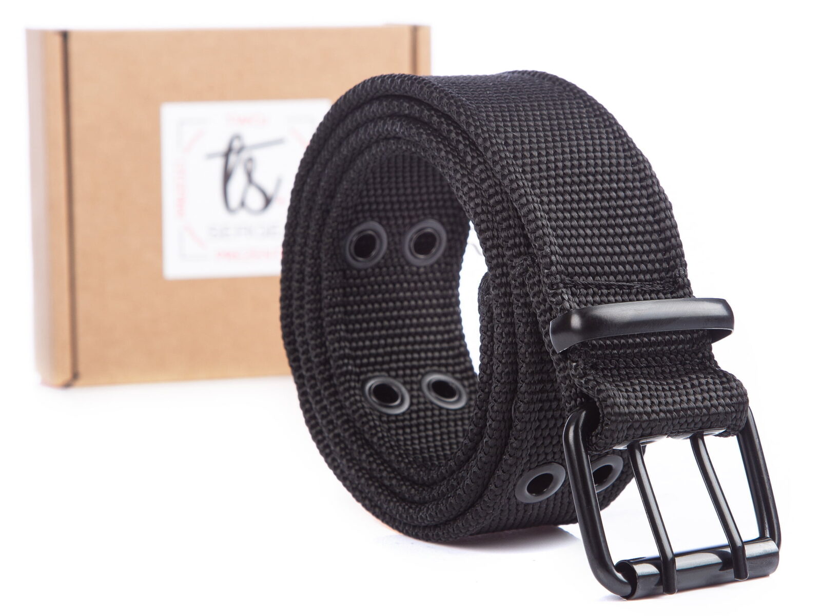 Czarny podwójny dwurzędowy pasek męski do spodni parciany ARNOLD