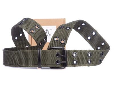 Zielony parciany pas męski do spodni z dwoma rzędami oczek