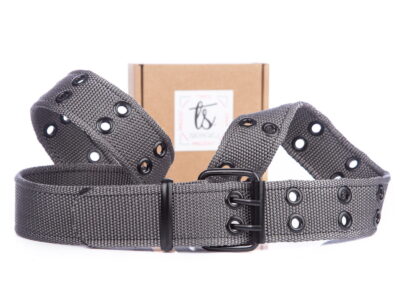 Parciany podwójny pasek męski do spodni szary z czarną klamrą