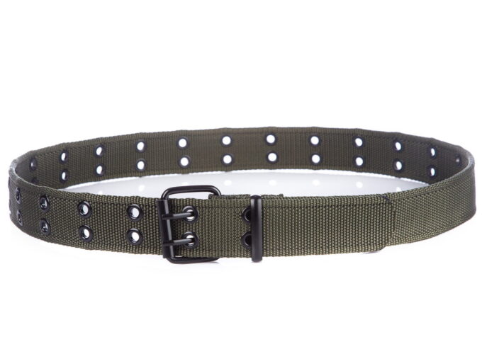 Podwójny zielony pasek męski do spodni materiałowy parciany SERGEJ