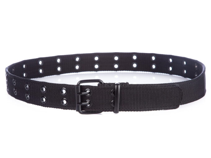 Pasek męski z dwoma rzędzami dziurek parciany czarny