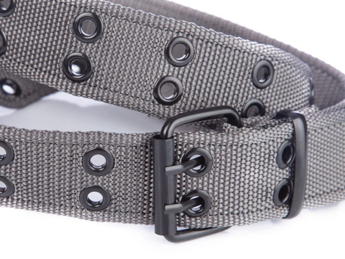 Szary pasek parciany podwójny z metalową klamrą ARNOLD