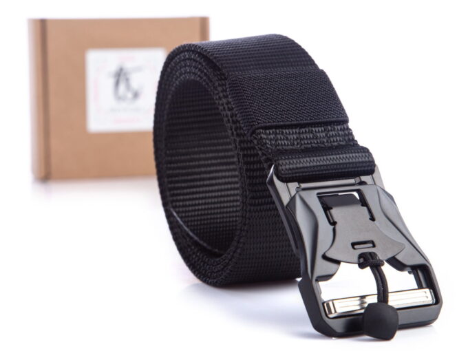 Czarny pasek do spodni z klamrą magnetyczną SERGEJ Ranger wojskowy