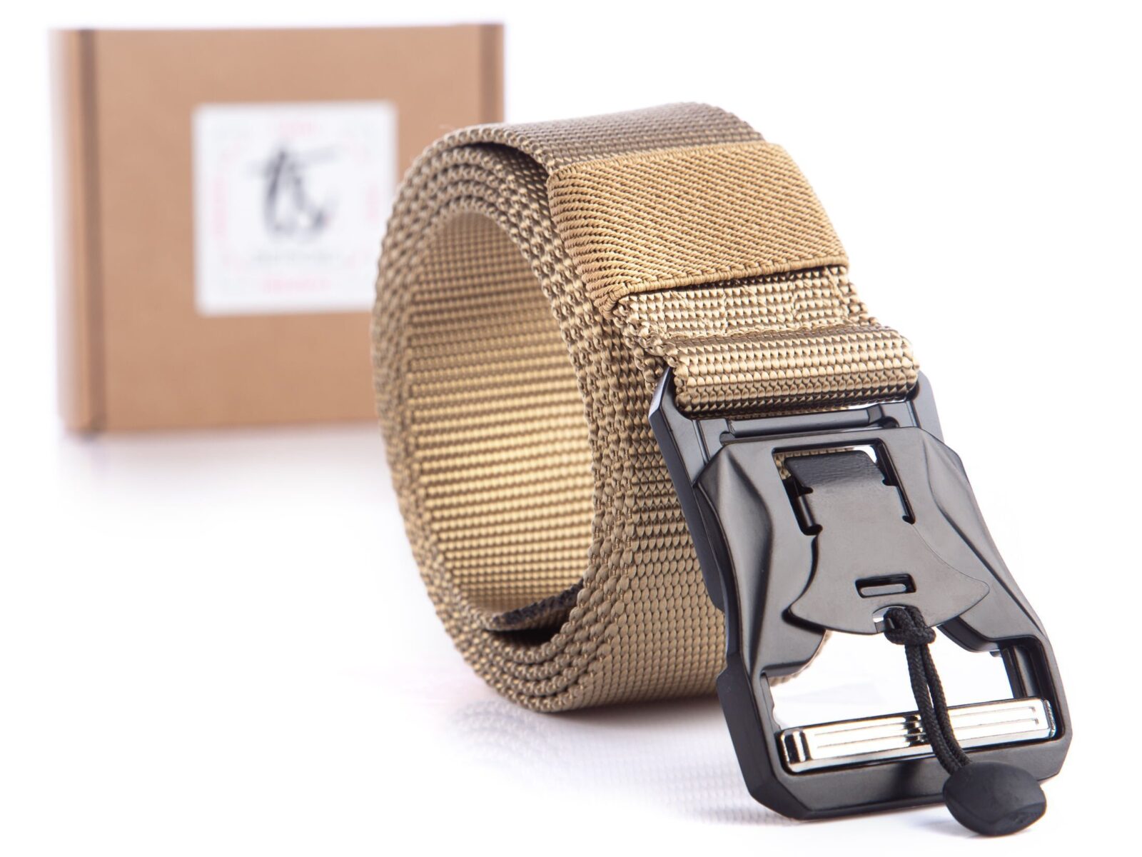 Beżowy pasek męski do spodni parciany z klamrą magnetyczną SERGEJ RANGER