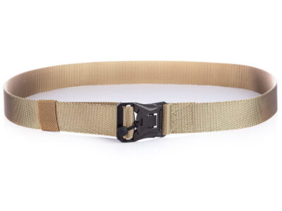 Beżowy pasek parciany do spodni taktyczny z czarną metalową klamrą na magnes SERGEJ