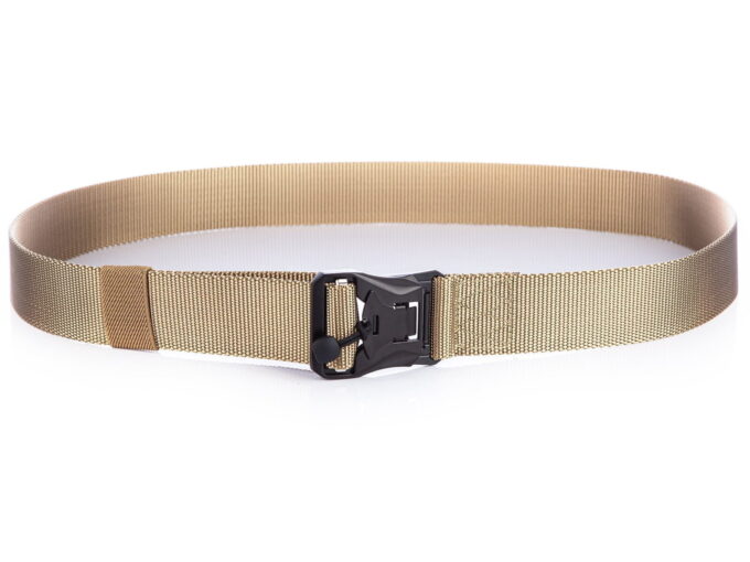 Beżowy pasek parciany do spodni taktyczny z czarną metalową klamrą na magnes SERGEJ