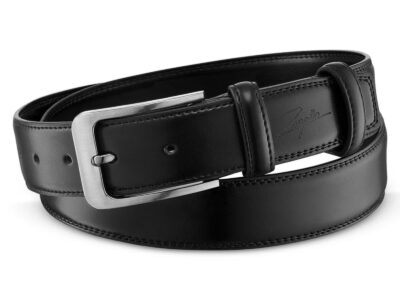 Czarny skórzany pasek męski do spodni z klamrą klasyczną ZAGATTO - obrazek 2