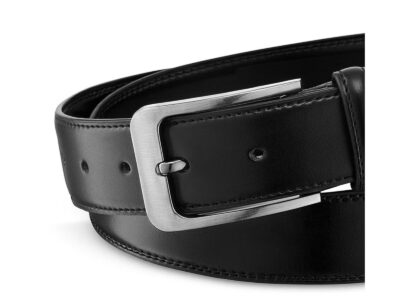 Czarny skórzany pasek męski do spodni z klamrą klasyczną ZAGATTO - obrazek 4
