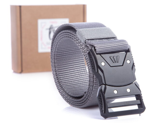 Szary parciany pasek męski do spodni SERGEJ Montana z czarną klamrą