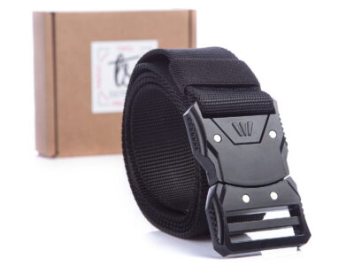 Czarny pasek z klamrą odpinaną na przycik SERGEJ MONTANA wojskowy