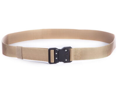 Pasek męski wojskowy do spodni z klamrą na przycisk beżowy SERGEJ MONTANA - obrazek 2