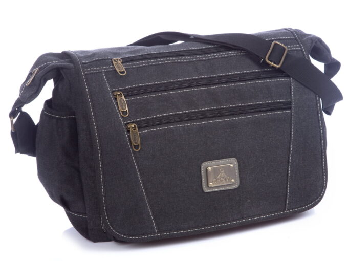 IMG_1751 Pojemna płócienna szara torba męska na ramię z klapą i wieloma kieszonkami ORMI lekka