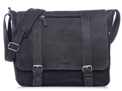 Męska torba skórzana z klapą - dla studenta i do pracy czarna SERGEJ - obrazek 5