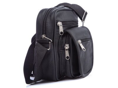 Mała saszetka męska ze skóry naturalnej czarna na ramię SERGEJ - obrazek 2