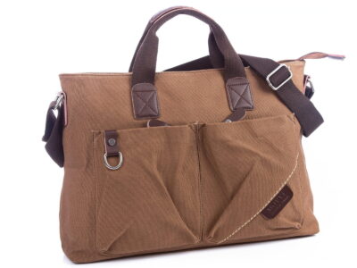 Duża płócienna torba brązowa do pracy i na studia na laptopa 15.6" cala SERGEJ