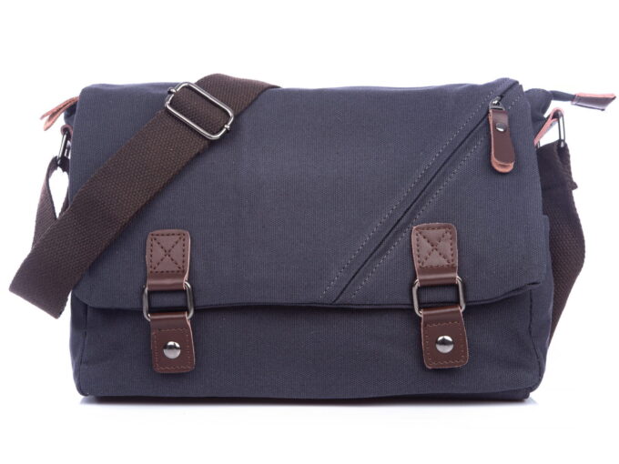 Granatowa torba na ramię płócienna z klapą studencka SERGEJ