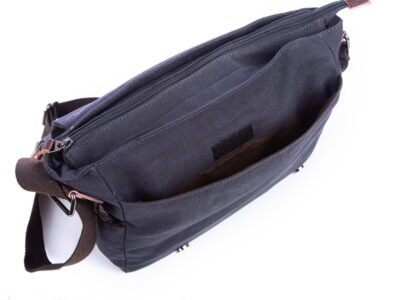 Średnia płócienna granatowa torba na ramię z klapą SERGEJ - obrazek 7