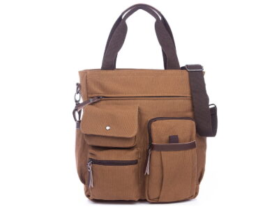 Brązowa pionowa torba płocienna w stylu vintage na laptopa