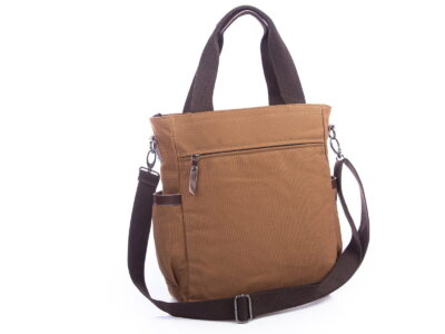 Pojemna pionowa torba w stylu vintage na laptopa brązowa SERGEJ - obrazek 2