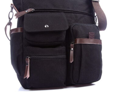 Pojemna pionowa torba w stylu vintage na laptopa czarna SERGEJ - obrazek 3