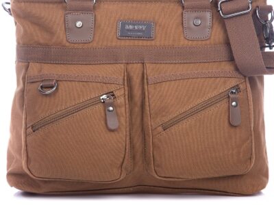 Elegancka płócienna torba do pracy A4 na laptopa brązowa SERGEJ MO&Y - obrazek 6