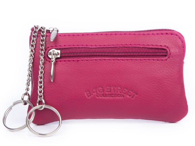 Rózowe skórzane etui na klucze