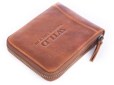 Brązowy portfel męski zapinany dookoła na zamek WILD - obrazek 7