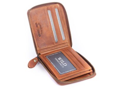 Brązowy portfel męski zapinany dookoła na zamek WILD - obrazek 6