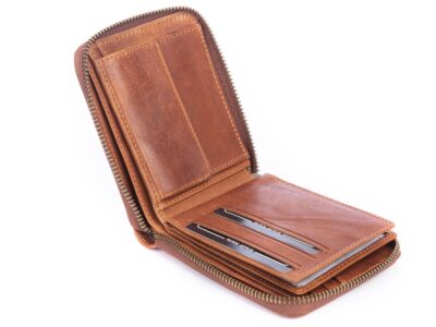 Brązowy portfel męski zapinany dookoła na zamek WILD - obrazek 3