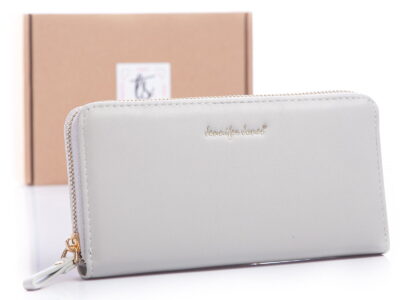 Jasnoszary portfel damski zamykany dookoła na suwak