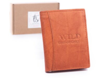 Koniakowo-brązowy pionowy portfel męski skórzany WILD