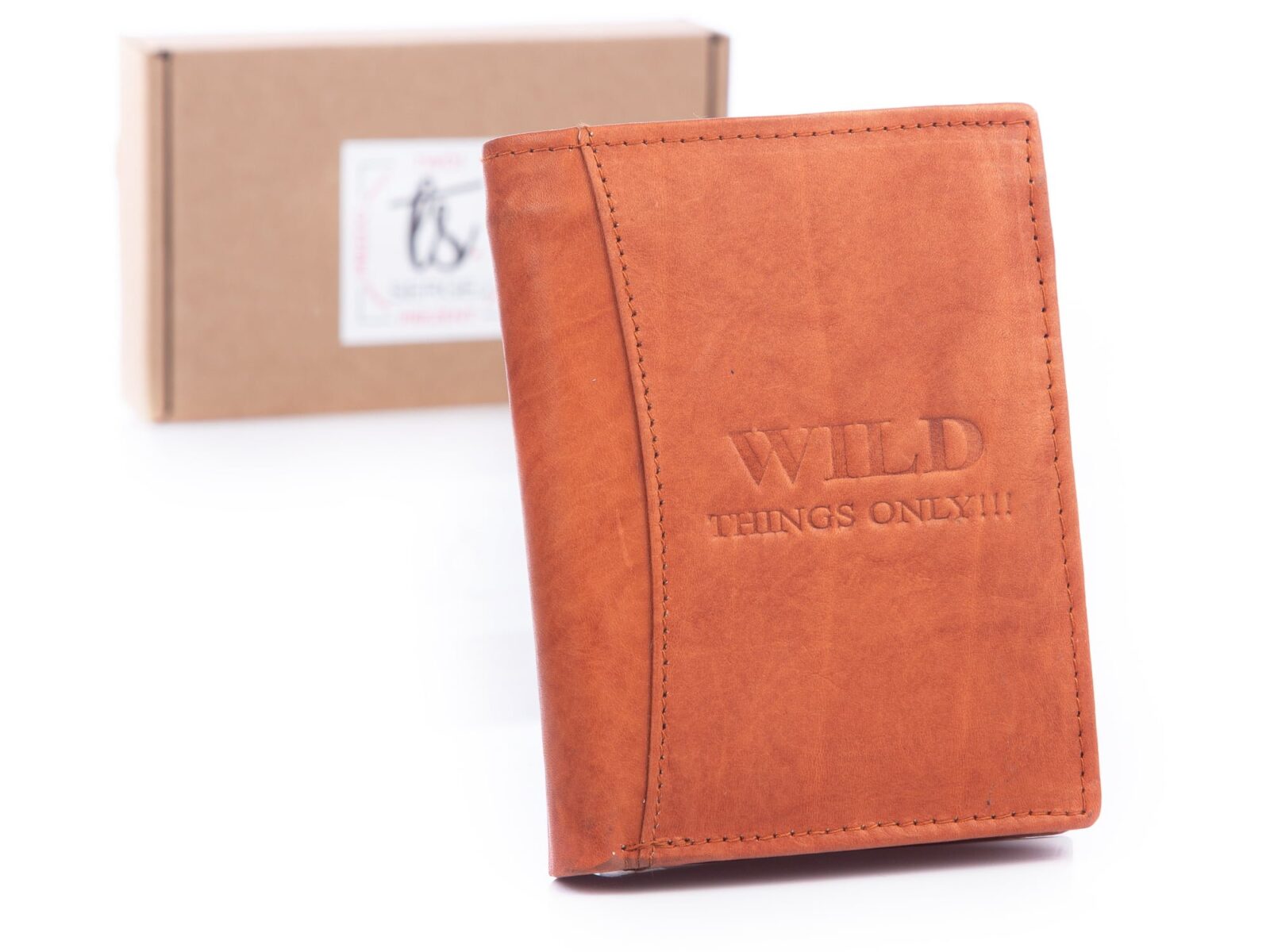 Koniakowo-brązowy pionowy portfel męski skórzany WILD