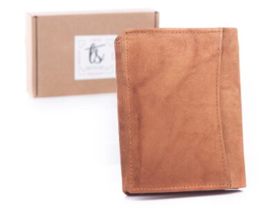 Pionowy portfel męski skórzany beżowy trifold WILD - obrazek 2