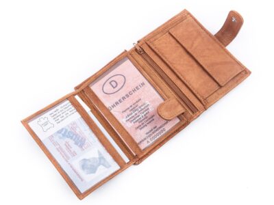 Pionowy portfel męski skórzany beżowy zapinany na zatrzask WILD - obrazek 5