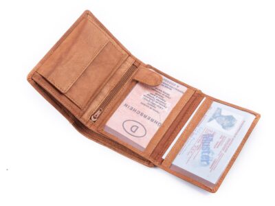 Pionowy portfel męski skórzany beżowy trifold WILD - obrazek 4