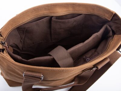 Elegancka płócienna torba do pracy A4 na laptopa brązowa SERGEJ MO&Y - obrazek 14