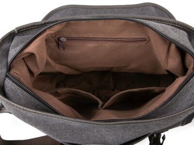 Duża płócienna torba męska na ramię A4 szara z klapą - obrazek 7