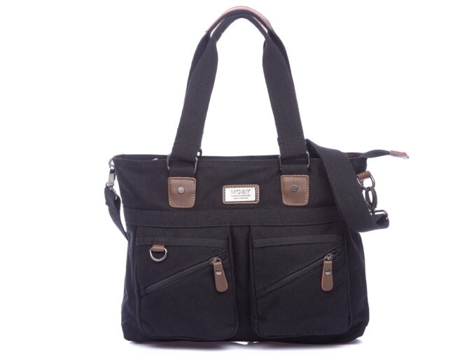 Czarna materiałowa duża torba do pracy teczka