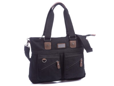 Czarna torba męska do pracy płócienna z kieszenią na laptopa