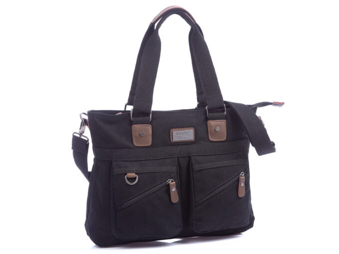 IMG_2111 Czarna torba męska do pracy płócienna z kieszenią na laptopa