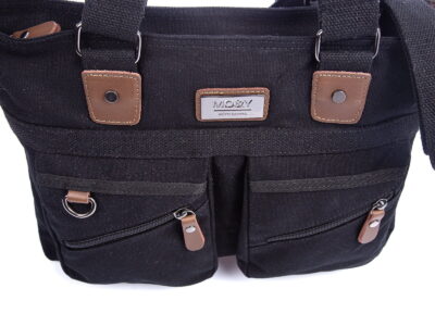 Elegancka płócienna torba do pracy A4 na laptopa czarna SERGEJ MO&Y - obrazek 3