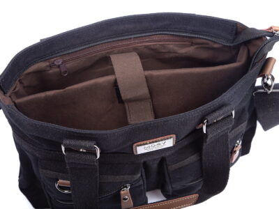 Elegancka płócienna torba do pracy A4 na laptopa czarna SERGEJ MO&Y - obrazek 9