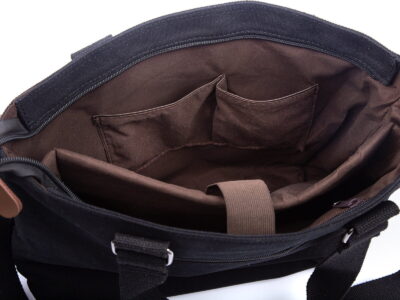 Elegancka płócienna torba do pracy A4 na laptopa czarna SERGEJ MO&Y - obrazek 10