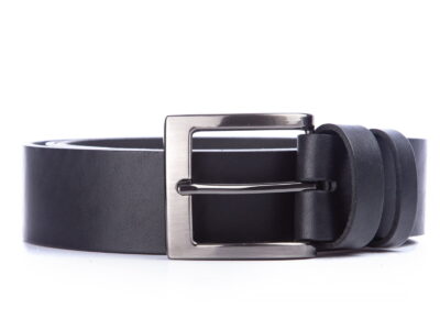 Czarny elegancki skórzany pasek męski do spodni SERGEJ