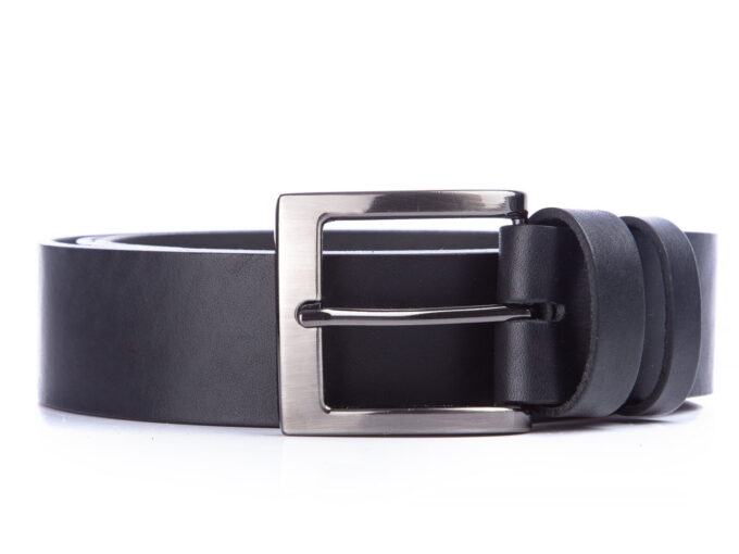 Czarny elegancki skórzany pasek męski do spodni SERGEJ