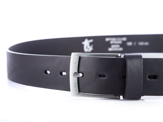 Elegancki pasek męski do spodni do pracy czarny z metalową srebrną klamrą