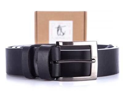 Pasek męski do spodni z grubej skóry naturalnej czarny SERGEJ 140 cm - obrazek 5