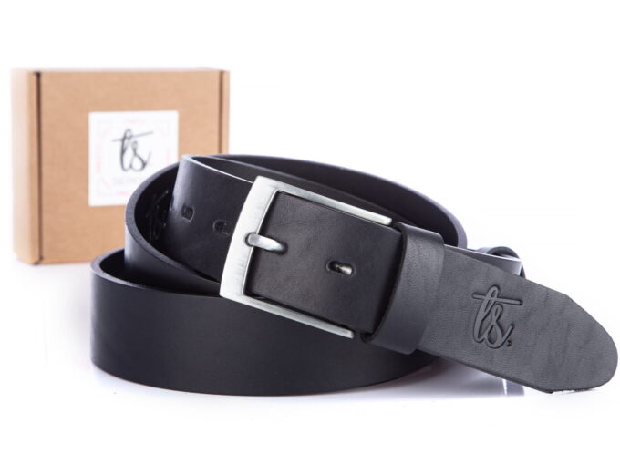 IMG_2205 Czarny skórzany pasek męski do spodni z grubej skóry naturalnej licowej czarny Polski producent