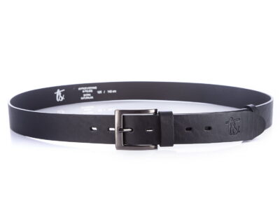 Pasek męski do spodni z grubej skóry naturalnej czarny SERGEJ 140 cm - obrazek 2